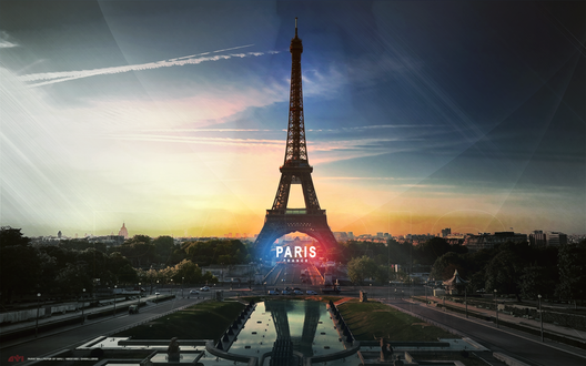 Обои на рабочий стол Эйфелева башня на закате, Париж, Франция / Eiffel Tower, Paris, France