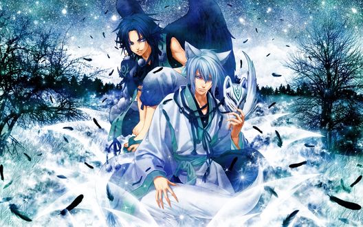 Обои на рабочий стол Тори Махиро / Tori Mahiro и Юичи Комура / Yuuichi Komura, из игры Багровые осколки / Hiiro no Kakera