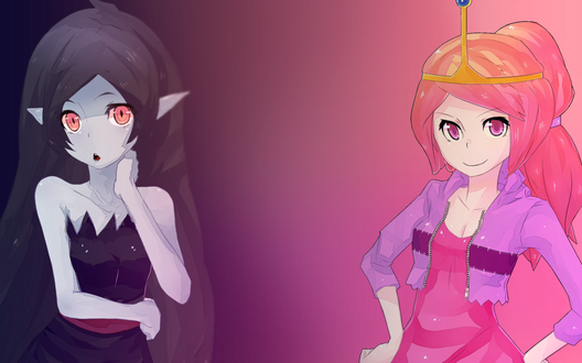 Обои на рабочий стол Marceline Abadeer и Princess Bonnibel Bubblegum, из Время приключений / Adventure time в стиле аниме