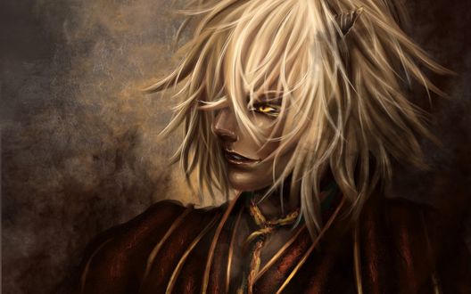 Обои на рабочий стол Арт на Шикаге Казама / Chikage Kazama из аниме Сказание о Демонах бледно-розовой сакуры / Hakuouki / Hakuoki Shinsengumi Kitan