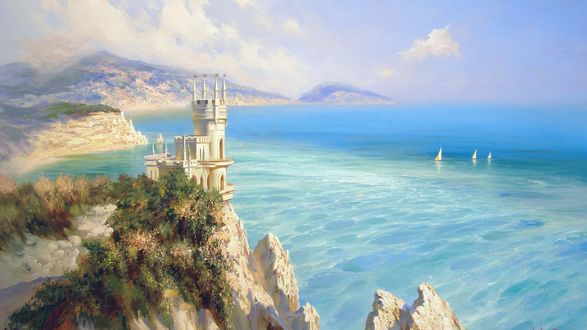 Обои на рабочий стол Ласточкино гнездо, Крым, Украина / Swallows Nest, Crimea, Ukraine, художник Александр Милюков / Alexander Milukov
