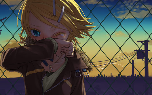 Обои на рабочий стол Плачущая Vocaloid Kagamine Rin / Вокалоид Кагамине Рин