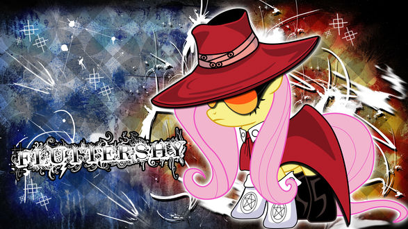Обои на рабочий стол Флаттершай / Flattershy из сериала Мой Маленький Пони / My Little Pony косплеи Алукарда / Alucard из аниме Хеллсинг / Hellsing