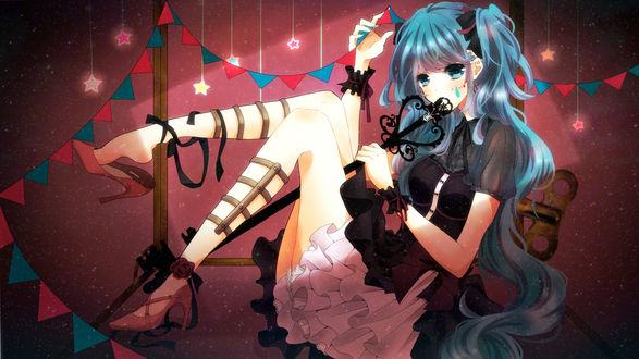 Обои на рабочий стол Vocaloid Hatsune Miku / Вокалоид Хатсуне Мику с огромным ключом в руке