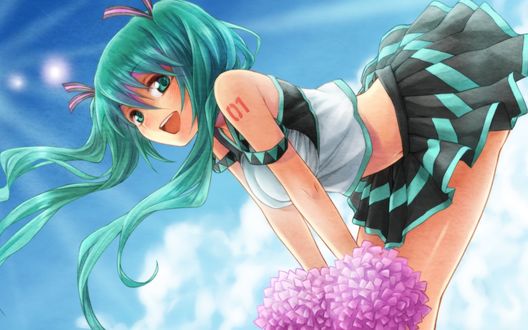 Обои на рабочий стол Vocaloid Hatsune Miku / Вокалоид Хатсуне Мику в форме болельщицы