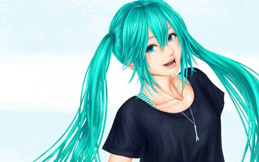 Обои на рабочий стол Vocaloid Hatsune Miku / Вокалоид Хатсуне Мику улыбается