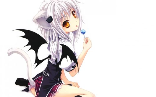 Обои на рабочий стол Toujou Koneko из аниме High school dxd / Старшая школа демонов с леденцом в руке