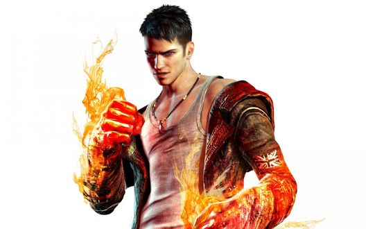 Обои на рабочий стол Dante / Данте из игры Devil May Cry с огненными руками
