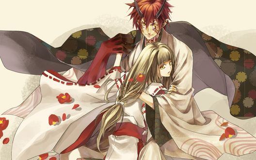 Обои на рабочий стол Такума Онизаки / Takuma Onizaki и Тамаки Касуга / Tamaki Kasuga из аниме Багровые осколки / Hiiro no Kakera