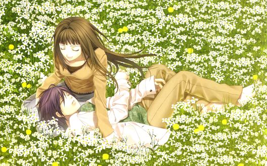 Обои на рабочий стол Атори Махиро / Atori Mahiro и Тамаки Касуга / Tamaki Kasuga из аниме Багровые осколки / Hiiro no Kakera