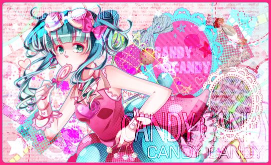 Обои на рабочий стол Vocaloid Gumi Megpoid / Вокалоид Гуми Мегпоид с леденцами в руках (Сandy / Конфеты)
