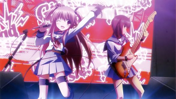Обои на рабочий стол Девушки на сцене из аниме Ангельские ритмы / Angel beats