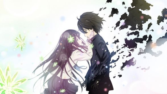 Обои на рабочий стол Chitanda Eru / Читанда Эру и Oreki Houtarou / Ореки Хоутаро из аниме Hyouka: You cant escape / Хоука: тебе не уйти
