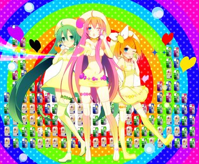 Обои на рабочий стол Воколоиды Hatsune Miku / Хатсуне Мику, Megurine Luka / Мегурине Лука и Kagamine Rin / Кагамине Рин