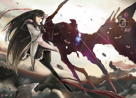 Обои на рабочий стол Хомура Акэми / Homura Akemi из аниме Mahou Shoujo Madoka Magica / Девочка-волшебница Мадока Магика