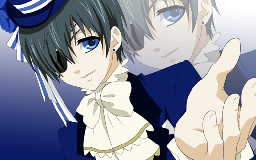 Обои на рабочий стол Сиэль Фантомхайв / Ciel Phantomhive из аниме Темный дворецкий / Kuroshitsuji протягивает руку