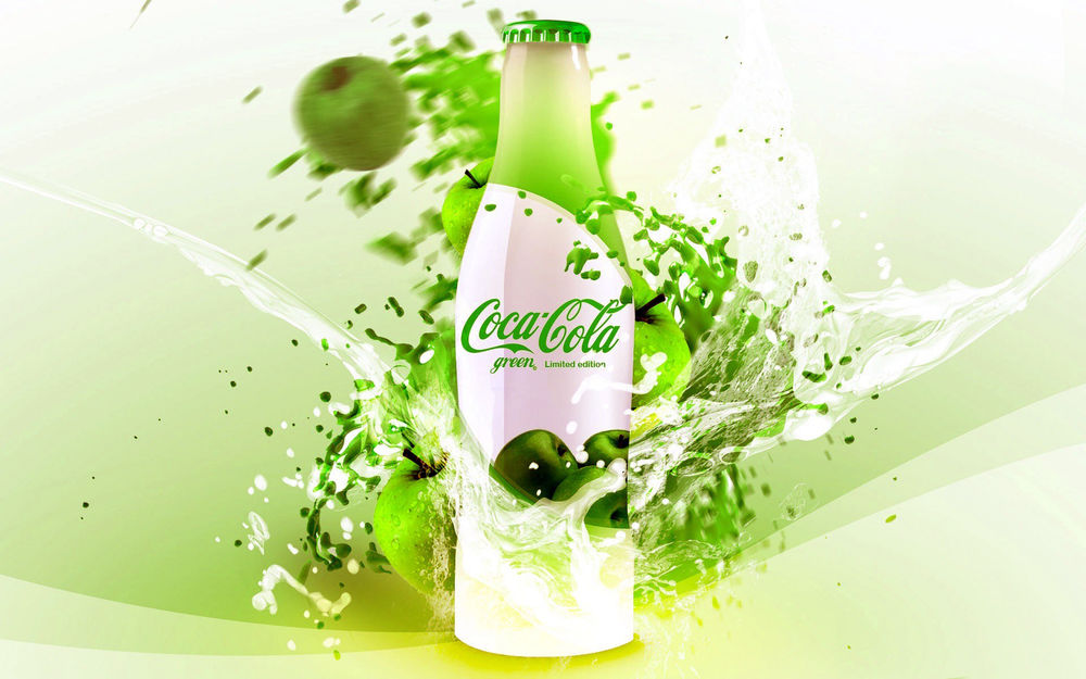 Обои для рабочего стола Напиток Coca Cola Green / Кока-Кола Зеленый со вкусом яблока