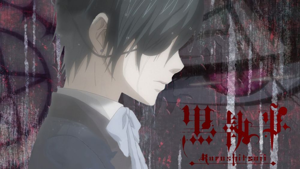 Обои для рабочего стола Сиэль Фантомхайв / Ciel Phantomhive из аниме Темный Дворецкий / Kuroshitsuji стоит под дождем
