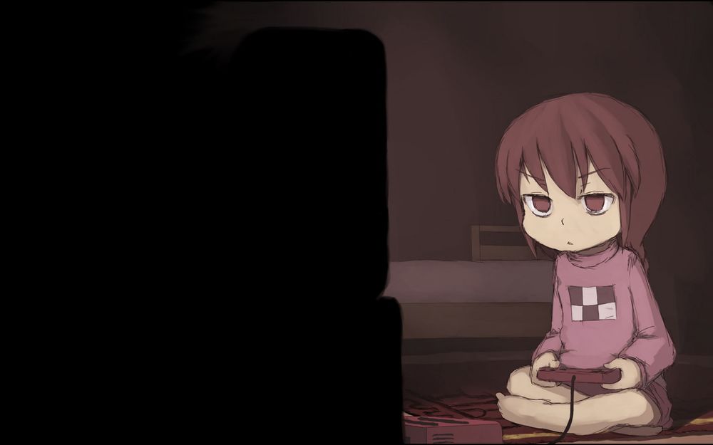 Обои для рабочего стола Madotsuki / Мадоцуки из игры Дневник Сновидений / Yume Nikki играет в приставку