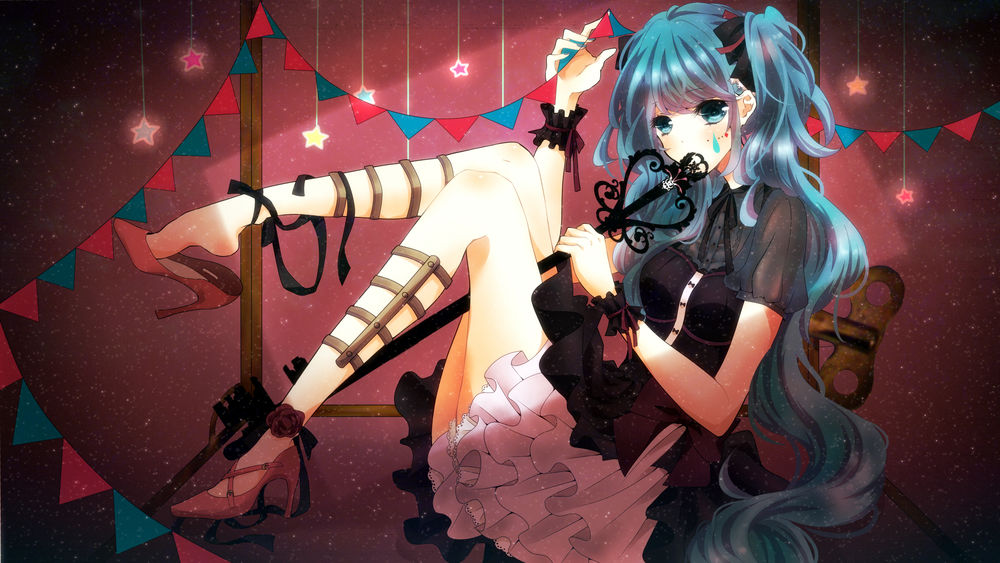 Обои для рабочего стола Vocaloid Hatsune Miku / Вокалоид Хатсуне Мику с огромным ключом в руке