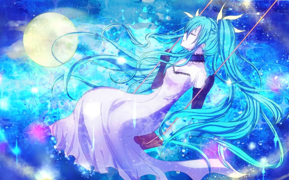 Обои для рабочего стола Vocaloid Hatsune Miku / Вокалоид Хатсуне Мику катается на качелях