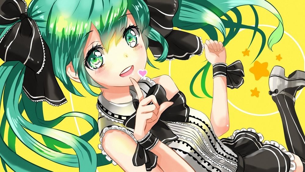 Обои для рабочего стола Vocaloid Hatsune Miku / Вокалоид Хатсуне Мику приложила палец к губам