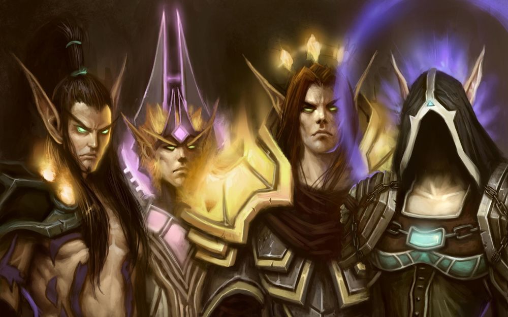 Обои для рабочего стола Кровавые эльфы : Чернокнижник, маг, паладин и жрец / арт к игре World Of Warcraft