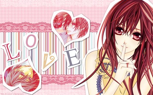 Обои на рабочий стол Юки Кросс / Yuki Cross, Канаме Куран / Kuran Kaname и Зеро Кирию / Zero Kiriyu из аниме Рыцарь Вампир / Vampire Knight (LOVE)