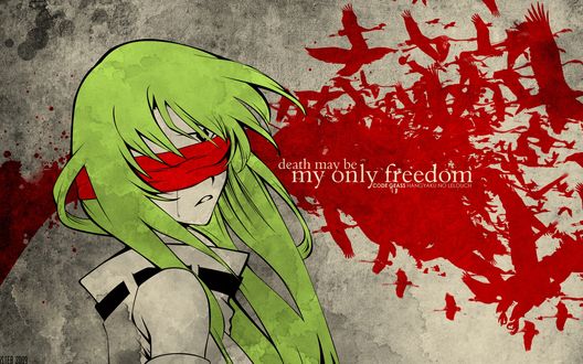 Обои на рабочий стол Си-си / C. C. из аниме Код Гиас / Code Geass с красной повязкой на глазах (death may be my onli freedom code geass hangyaku no lelouch)