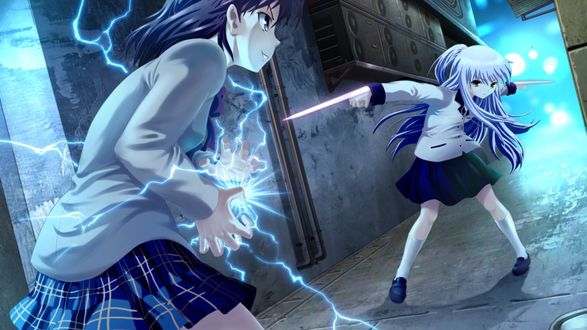 Обои Девушки в школьной форме стоят сражаются из аниме 