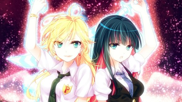 Обои на рабочий стол Сестры-ангелы Пэнти / Panty и Стокинг / Stocking из аниме Труська, Чулко и пресвятой Подвяз / Panty & Stocking with Garterbelt