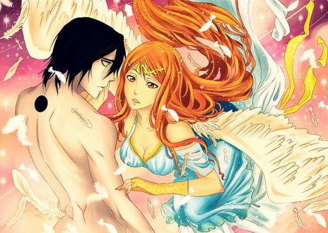 Обои на рабочий стол Ulquiorra and Orihime / Улькиорра и Орихиме из аниме Bleach / Блич