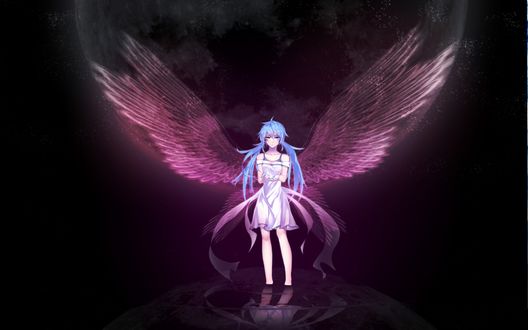 Обои на рабочий стол Vocaloid Hatsune Miku / Вокалоид Хатсуне Мику с крыльями ангела стоит в воде
