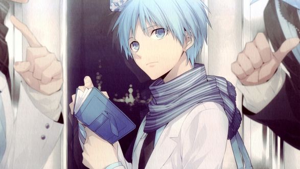 Обои на рабочий стол Куроко Тетсуя / Kuroko Tetsuya стоит, читая книгу из аниме Баскетбол Куроко / Kuroko no Basket