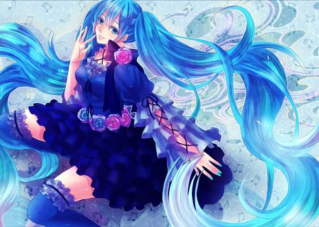 Обои на рабочий стол Vocaloid Hatsune Miku / Вокалоид Хатсуне Мику улыбается