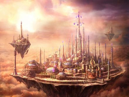 Обои на рабочий стол Парящий в воздухе город Даларан / арт к игре World Of Warcraft