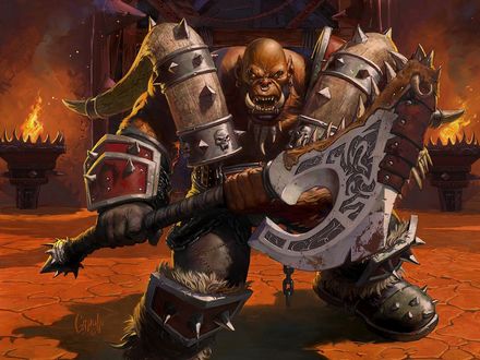Обои на рабочий стол Гаррош Адский Крик с топором в руках / арт к игре World Of Warcraft