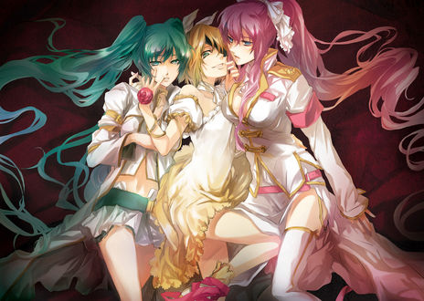 Обои на рабочий стол Vocaloid / Вколоиды Hatsune Miku / Хатсуне Мику, Megurine Luka / Мегурине Лука и Kagamine Rin / Кагамине Рин