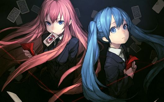 Обои на рабочий стол Vocaloids Hatsune Miku / Вокалоиды Хатсуне Мику и Megurine Luka / Мегурине Лука
