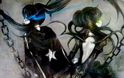 Обои на рабочий стол Две девушки из аниме Black Rock Shooter / Стрелок с Черной скалы