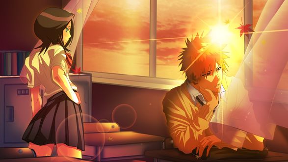 Обои на рабочий стол Ichigo Kurosaki / Ичиго Куросаки и Rukia Kuchiki / Рукия Кучики из аниме Bleach / Блич