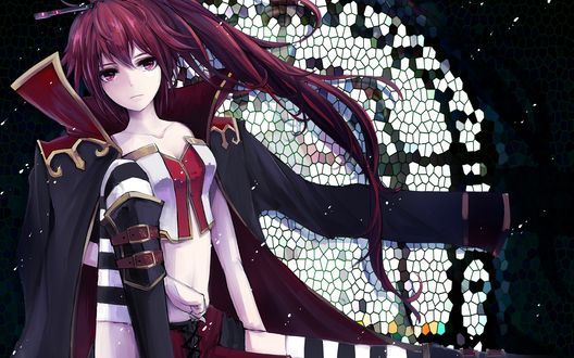Обои на рабочий стол Вокалоид Кару / vocaloid Cul сидит в черном плаще
