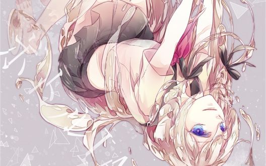 Обои на рабочий стол Vocaloid IA / Вокалоид Йа в школьной форме падает среди осколков