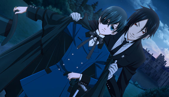 Обои на рабочий стол Ciel Phantomhive & Sebastian Michaelis / Сиэль Фантомхайв и Себастьян Михаэлис из аниме Темный дворецкий / Dark Butler / Kuro Shitsuji