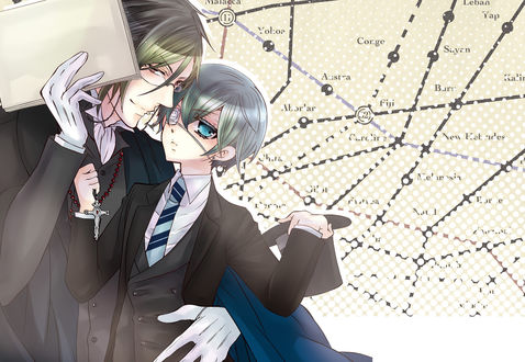 Обои на рабочий стол Ciel Phantomhive & Sebastian Michaelis / Сиэль Фантомхайв и Себастьян Михаэлис из аниме Темный дворецкий / Dark Butler / Kuro Shitsuji