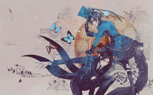 Обои на рабочий стол Ciel Phantomhive & Sebastian Michaelis / Сиэль Фантомхайв и Себастьян Михаэлис из аниме Темный дворецкий / Dark Butler / Kuro Shitsuji