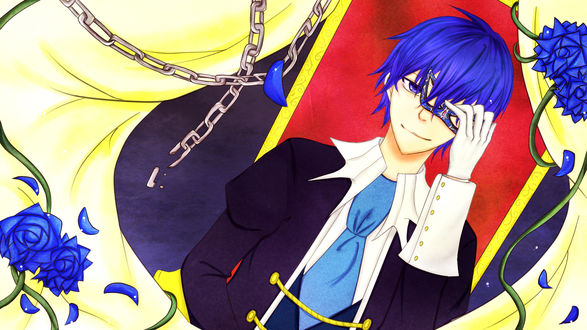 Обои на рабочий стол Vocaloid Shion Kaito / Вокалоид Шион Кайто снимает маску
