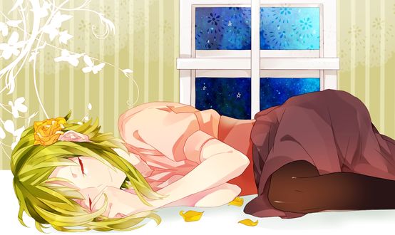Обои на рабочий стол Спящая Вокалоид Гуми Мегпоид / Vocaloid Gumi Megpoid