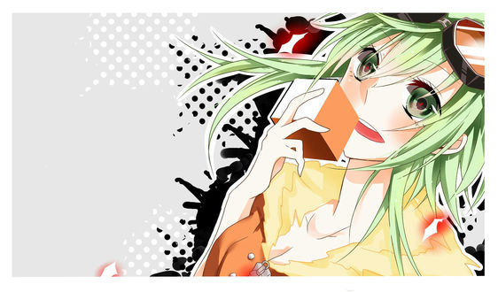 Обои на рабочий стол Вокалоид Гуми Мегпоид / Vocaloid Gumi Megpoid держит в руке кубик