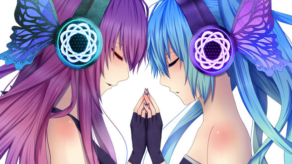 Обои на рабочий стол Vocaloids Hatsune Miku / Вокалоиды Хатсуне Мику и Megurine Luka / Мегурине Лука